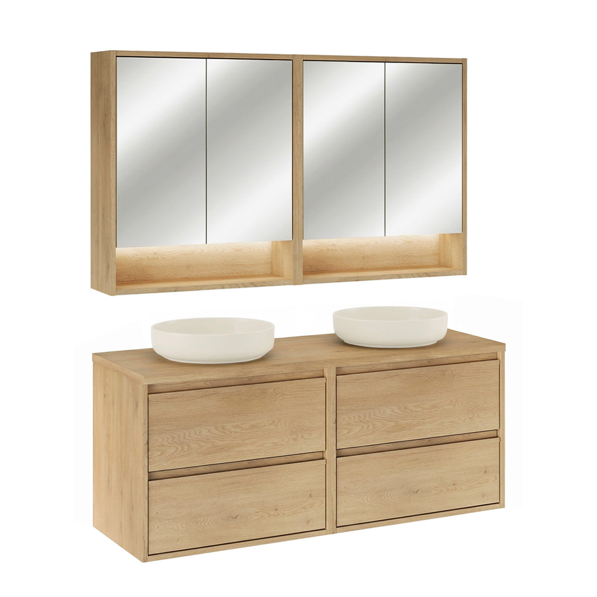 Ensemble meuble double vasque 120cm et armoires miroir Edmé Bois - vue 2