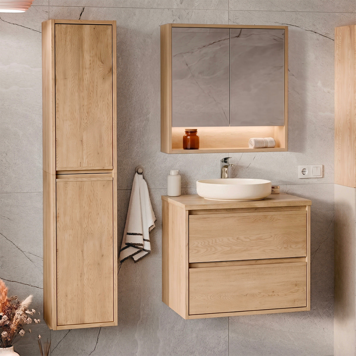 Ensemble meuble sous-vasque 60cm et colonne Edmé Bois - vue 7