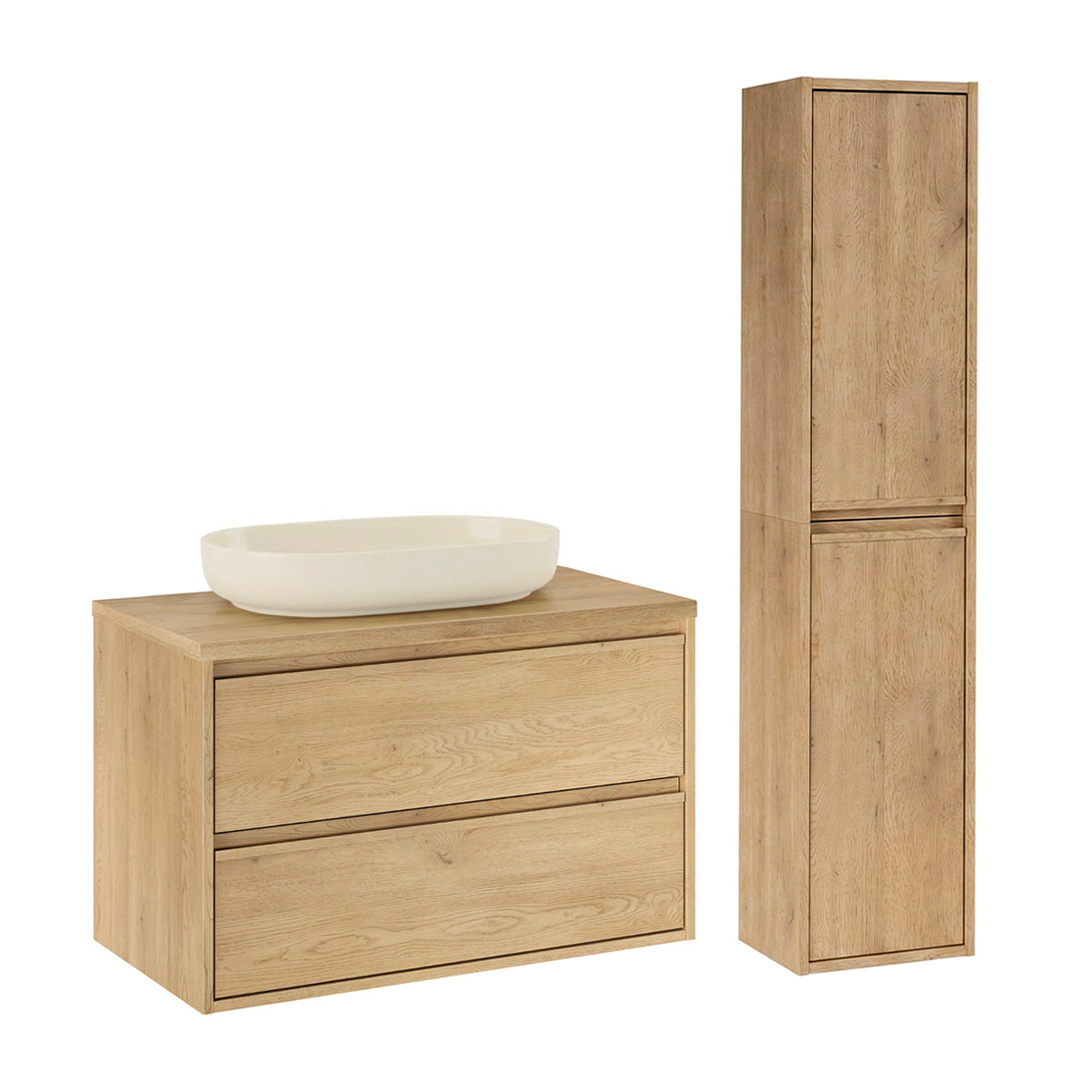 Ensemble meuble simple vasque 80cm et colonne Edmé Bois - vue 2