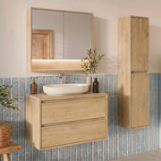 Ensemble meuble simple vasque 80cm colonne et armoire miroir Edmé Bois