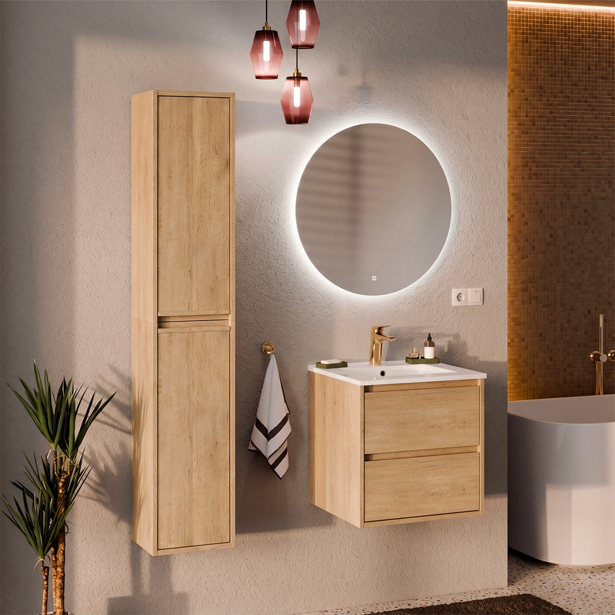 Meuble simple vasque encastrée 50cm Edmé Bois - vue 5