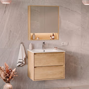 Ensemble meuble simple vasque encastrée 60cm et armoire miroir Edmé Bois