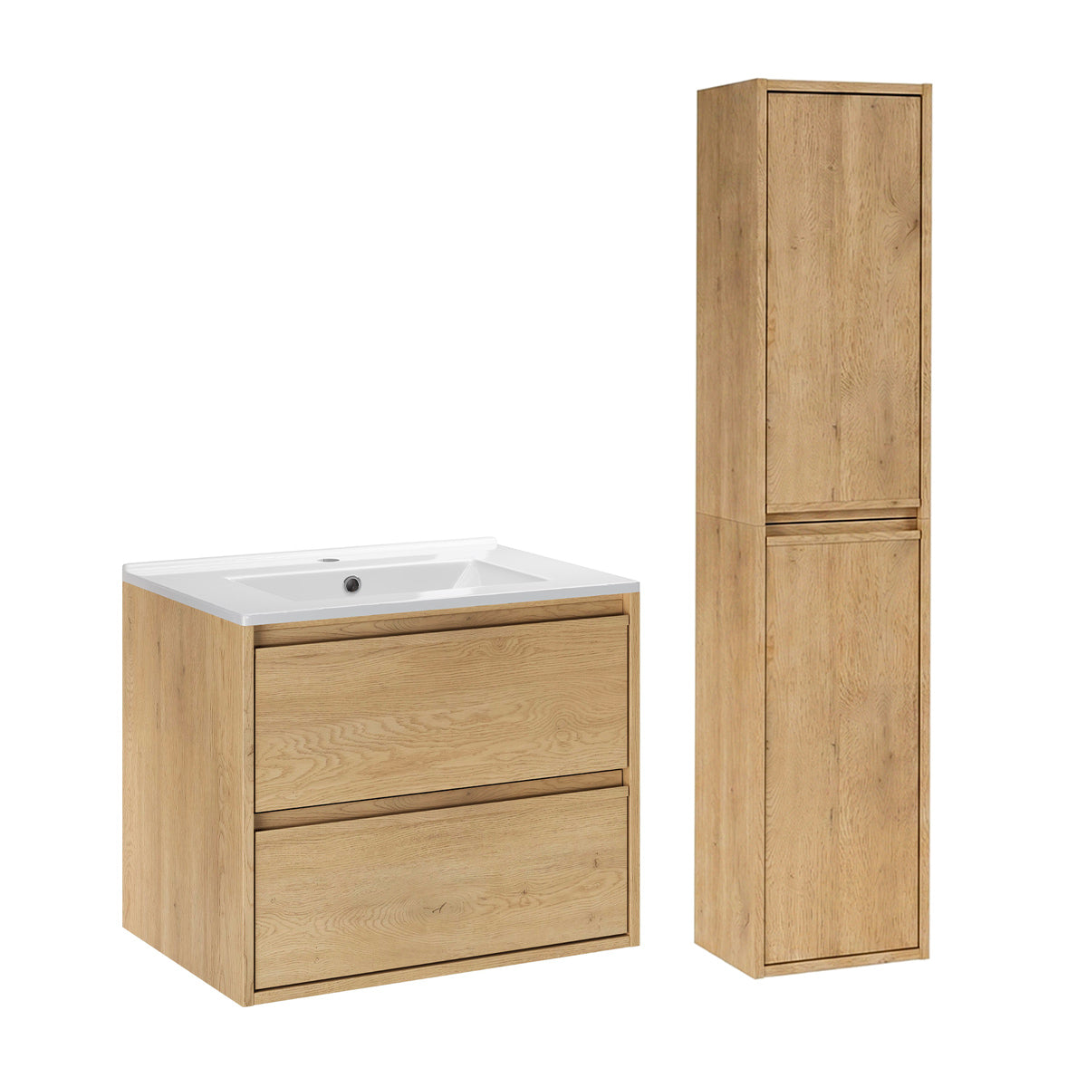 Ensemble meuble simple vasque encastrée 60cm et colonne Edmé Bois - vue 2