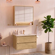 Ensemble meuble simple vasque encastrée 80cm et armoire miroir Edmé Bois