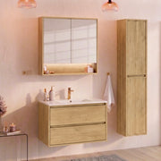 Ensemble meuble simple vasque encastrée 80cm colonne et armoire miroir Edmé Bois