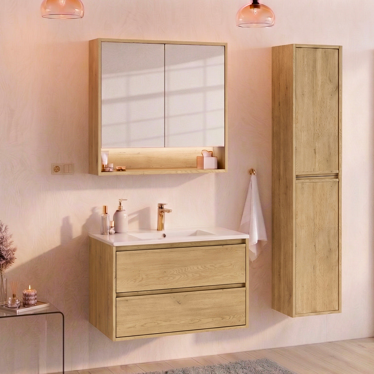 Miroir armoire murale 2 portes 80cm Edmé Bois - vue 6