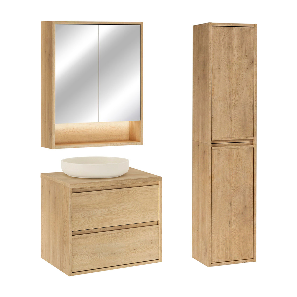 Ensemble meuble simple vasque 60cm colonne et armoire miroir Edmé Bois - vue 2
