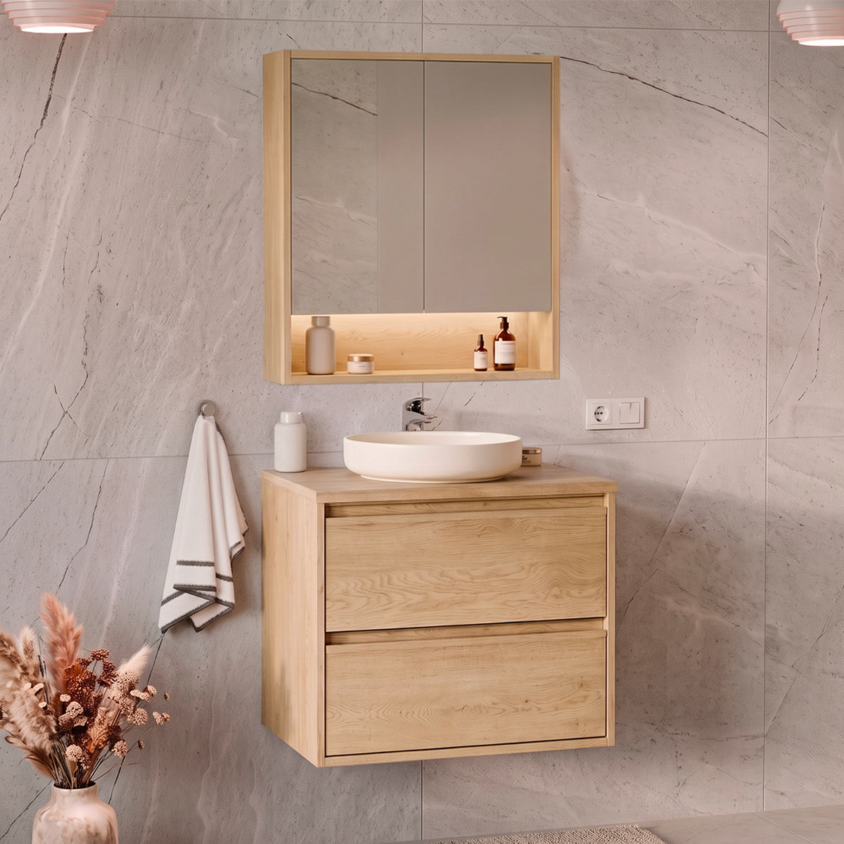 Ensemble meuble sous-vasque 60cm et armoire miroir Edmé Bois - vue 7
