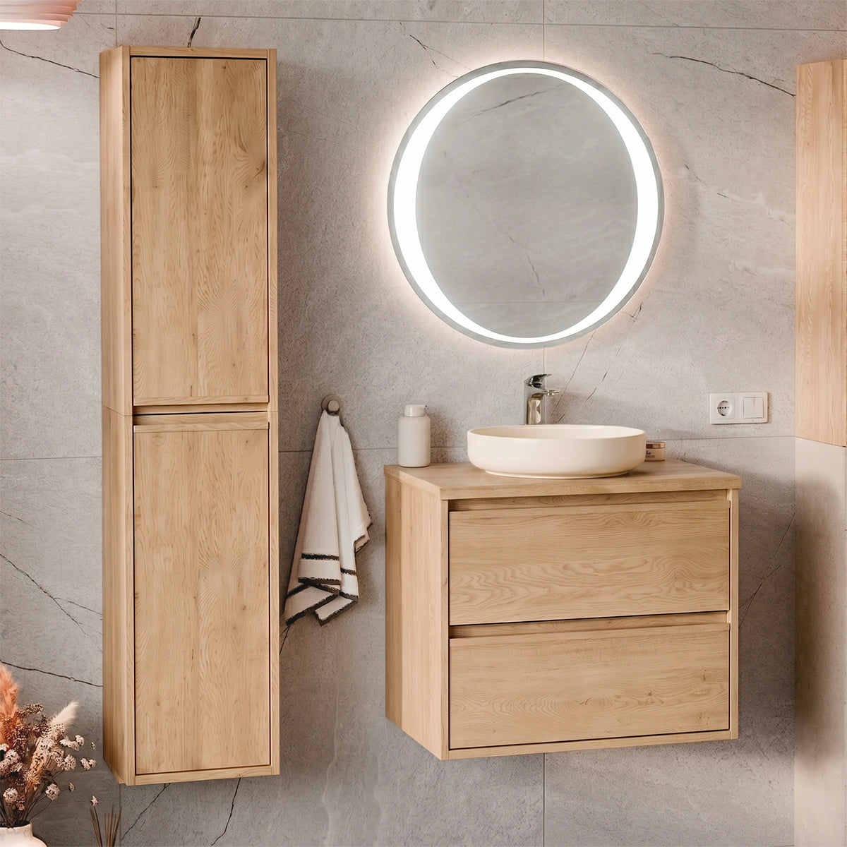 Ensemble meuble simple vasque 60cm et colonne Edmé Bois