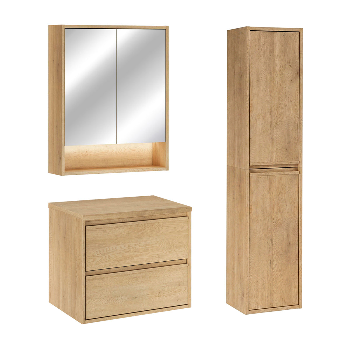 Ensemble meuble sous-vasque 60cm colonne et armoire miroir Edmé Bois