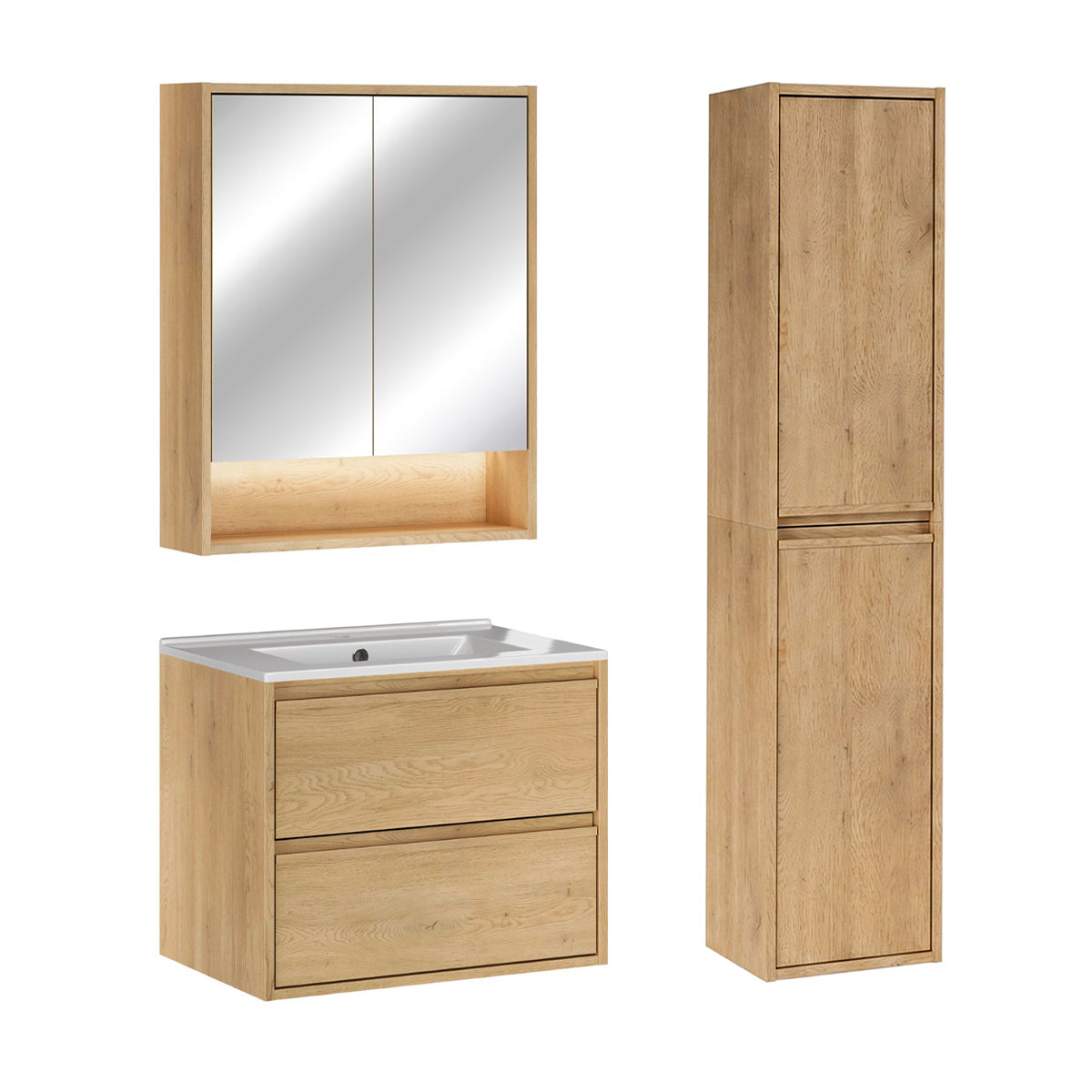 Ensemble meuble simple vasque encastrée 60cm colonne et armoire miroir Edmé Bois - vue 2