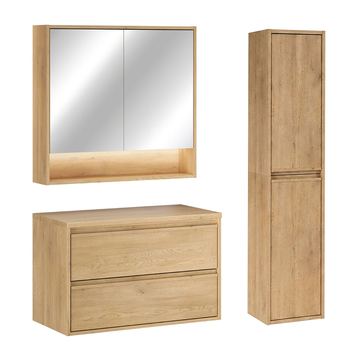 Ensemble meuble sous-vasque 80cm colonne et armoire miroir Edmé Bois