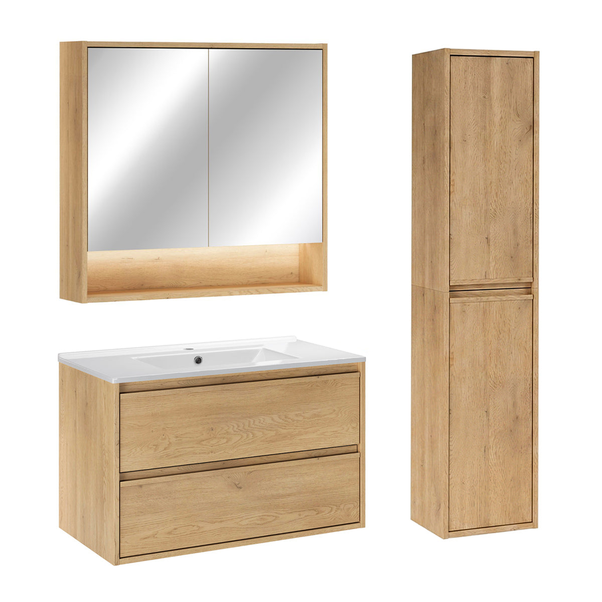 Ensemble meuble simple vasque encastrée 80cm colonne et armoire miroir Edmé Bois - vue 2