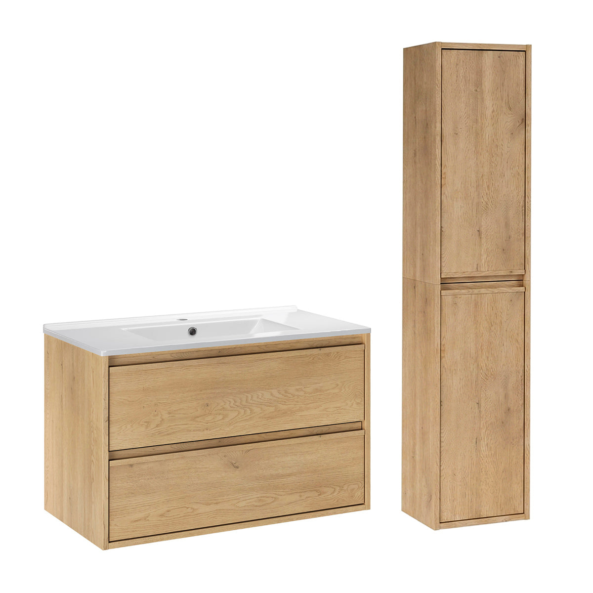 Ensemble meuble simple vasque encastrée 80cm et colonne Edmé Bois - vue 2