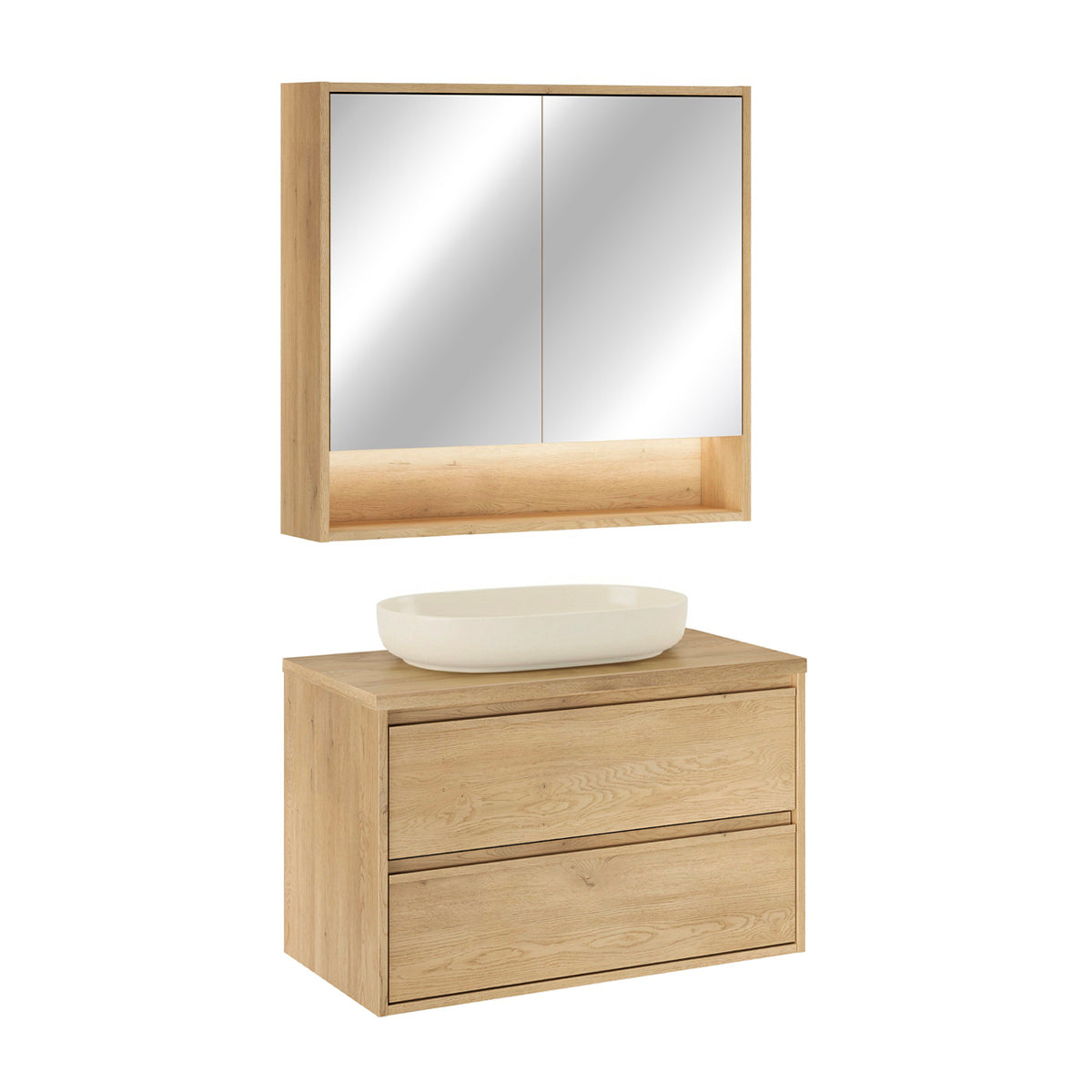 Ensemble meuble simple vasque 80cm et armoire miroir Edmé Bois - vue 2