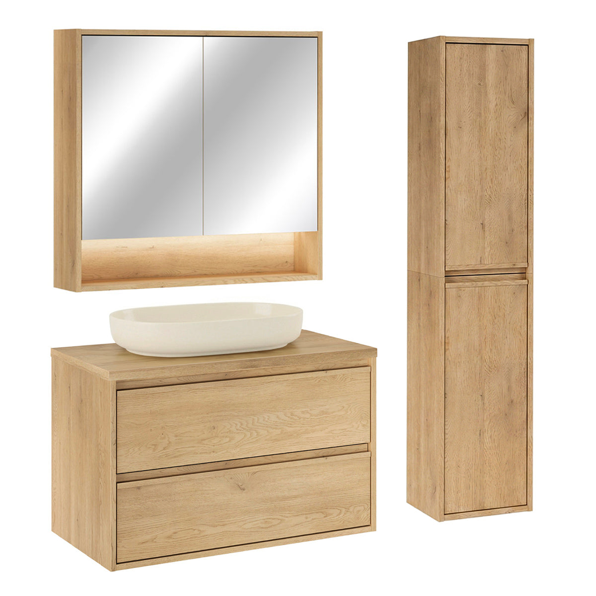 Ensemble meuble simple vasque 80cm colonne et armoire miroir Edmé Bois - vue 2