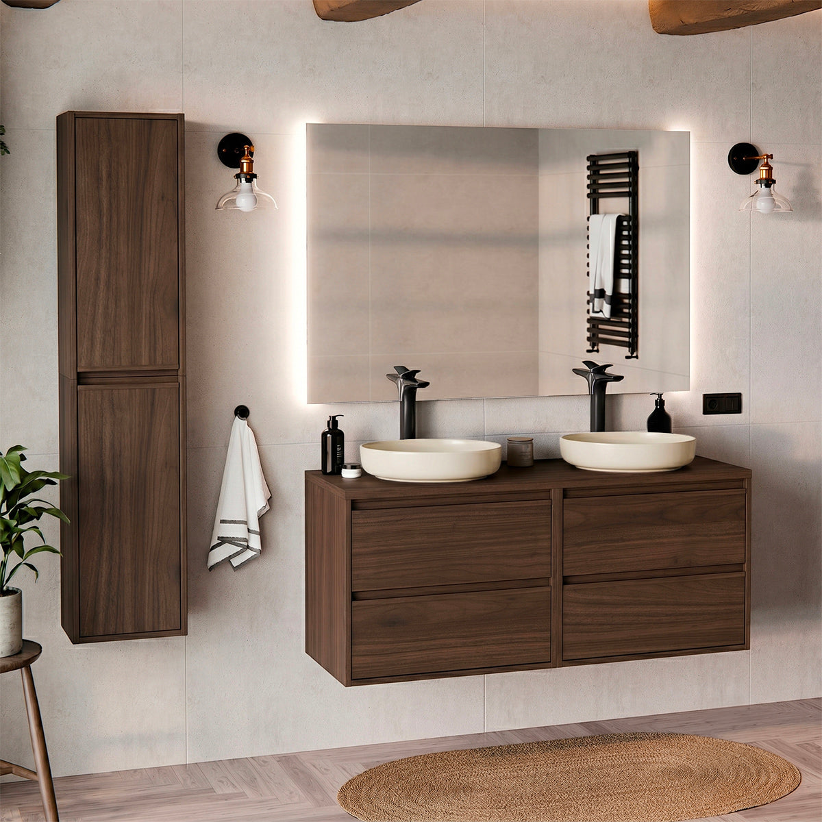 Meuble double vasque 120cm Edmé Bois foncé - vue 7