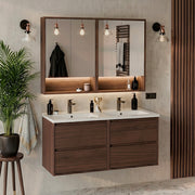 Ensemble meuble double vasque encastrée 120cm et armoires miroir Edmé Bois foncé