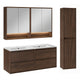 Ensemble meuble double vasque encastrée 120cm colonne et armoires miroir Edmé Bois foncé