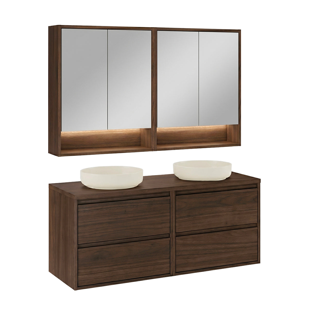 Ensemble meuble double vasque 120cm et armoires miroir Edmé Bois foncé - vue 2