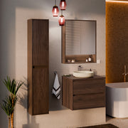 Ensemble meuble simple vasque 60cm colonne et armoire miroir Edmé Bois foncé