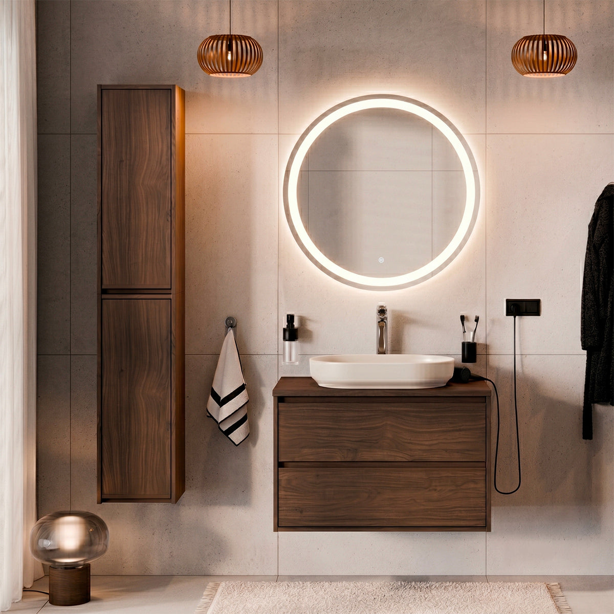 Ensemble meuble simple vasque 80cm et colonne Edmé Bois foncé