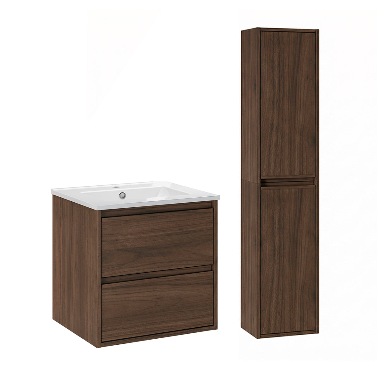 Ensemble meuble simple vasque encastrée 50cm et colonne Edmé Bois foncé - vue 2