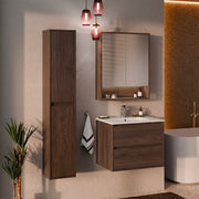 Ensemble meuble simple vasque encastrée 60cm colonne et armoire miroir Edmé Bois foncé