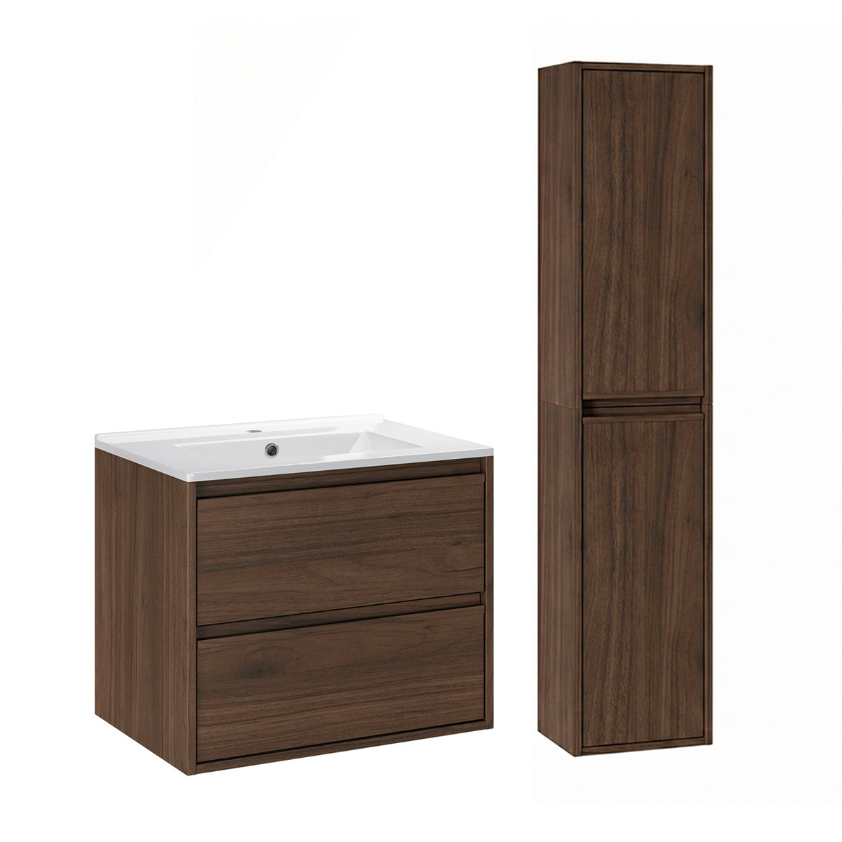 Ensemble meuble simple vasque encastrée 60cm et colonne Edmé Bois foncé - vue 2