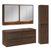 Ensemble meuble sous-vasque 120cm colonne et armoires miroir Edmé Bois foncé