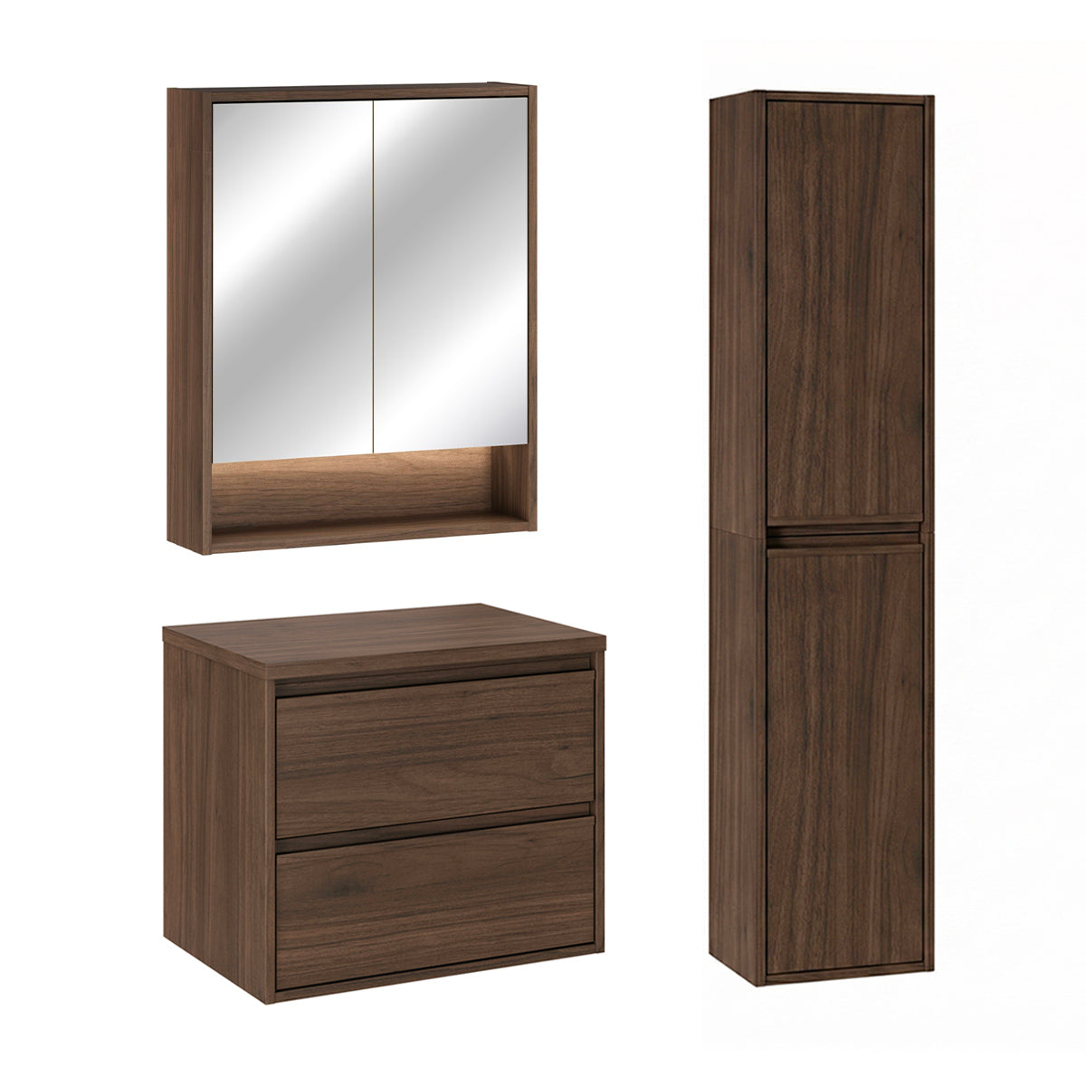 Ensemble meuble sous-vasque 60cm colonne et armoire miroir Edmé Bois foncé