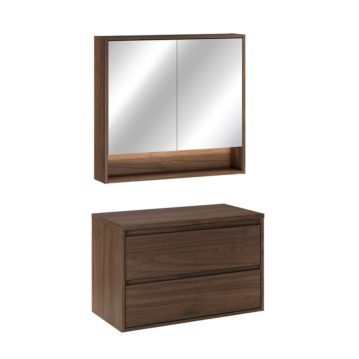 Ensemble meuble sous-vasque 80cm et armoire miroir Edmé Bois foncé