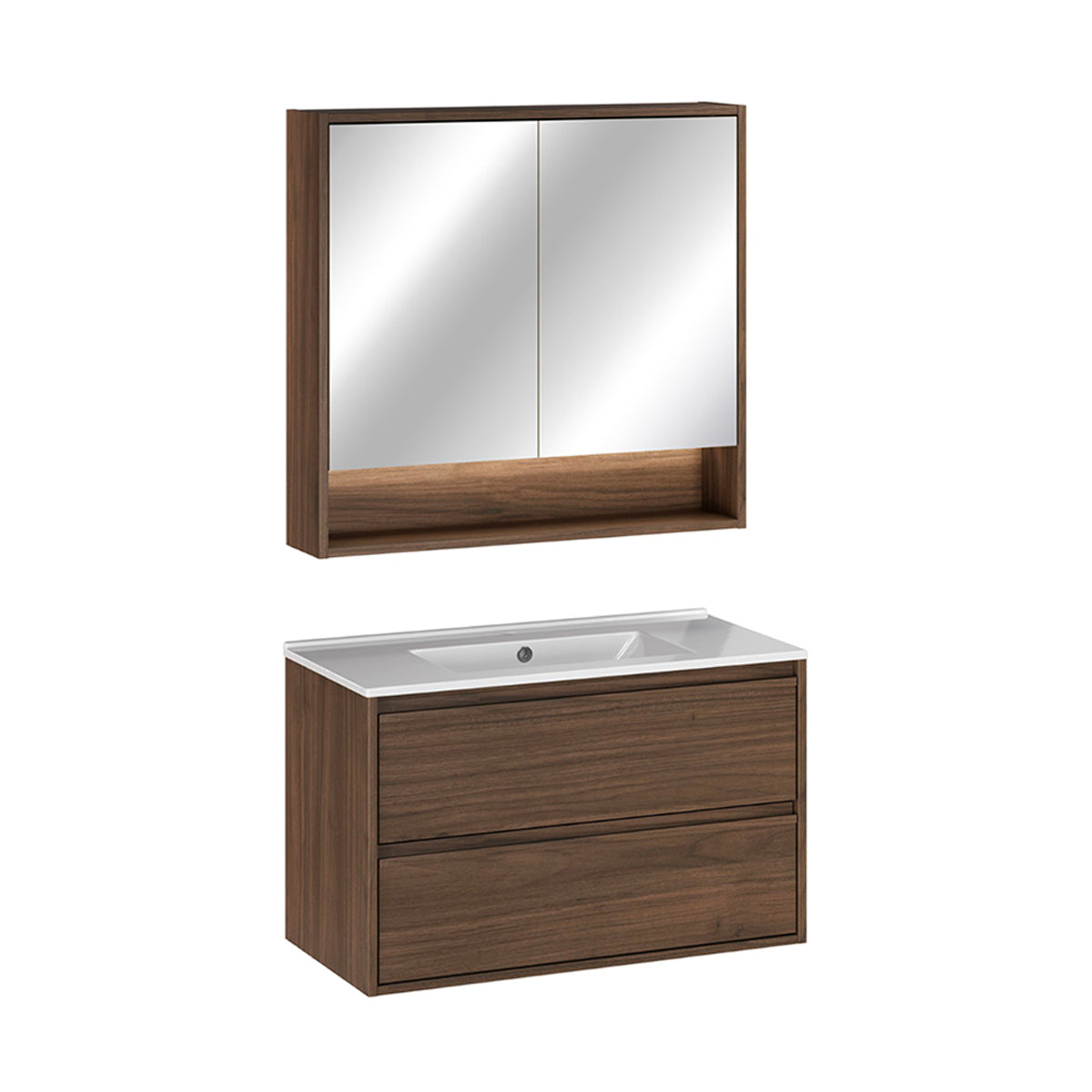 Ensemble meuble simple vasque encastrée 80cm et armoire miroir Edmé Bois foncé - vue 2