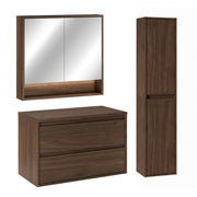 Ensemble meuble sous-vasque 80cm colonne et armoire miroir Edmé Bois foncé