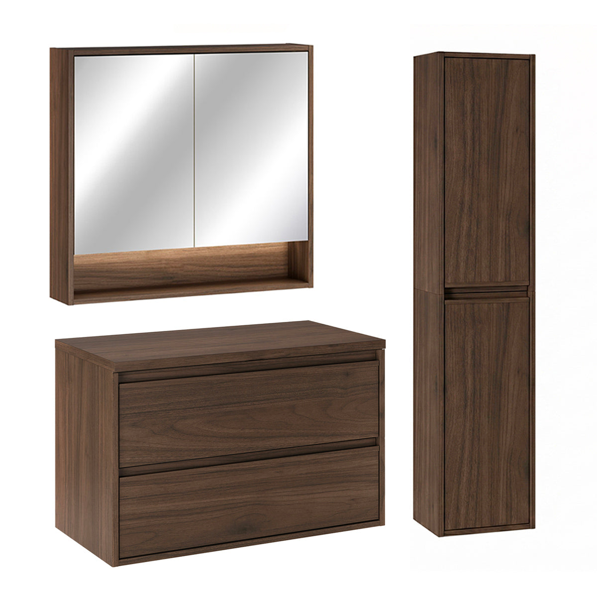 Ensemble meuble sous-vasque 80cm colonne et armoire miroir Edmé Bois foncé