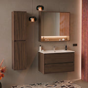 Ensemble meuble simple vasque encastrée 80cm colonne et armoire miroir Edmé Bois foncé