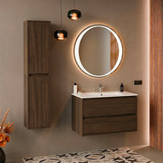 Ensemble meuble simple vasque encastrée 80cm et colonne Edmé Bois foncé
