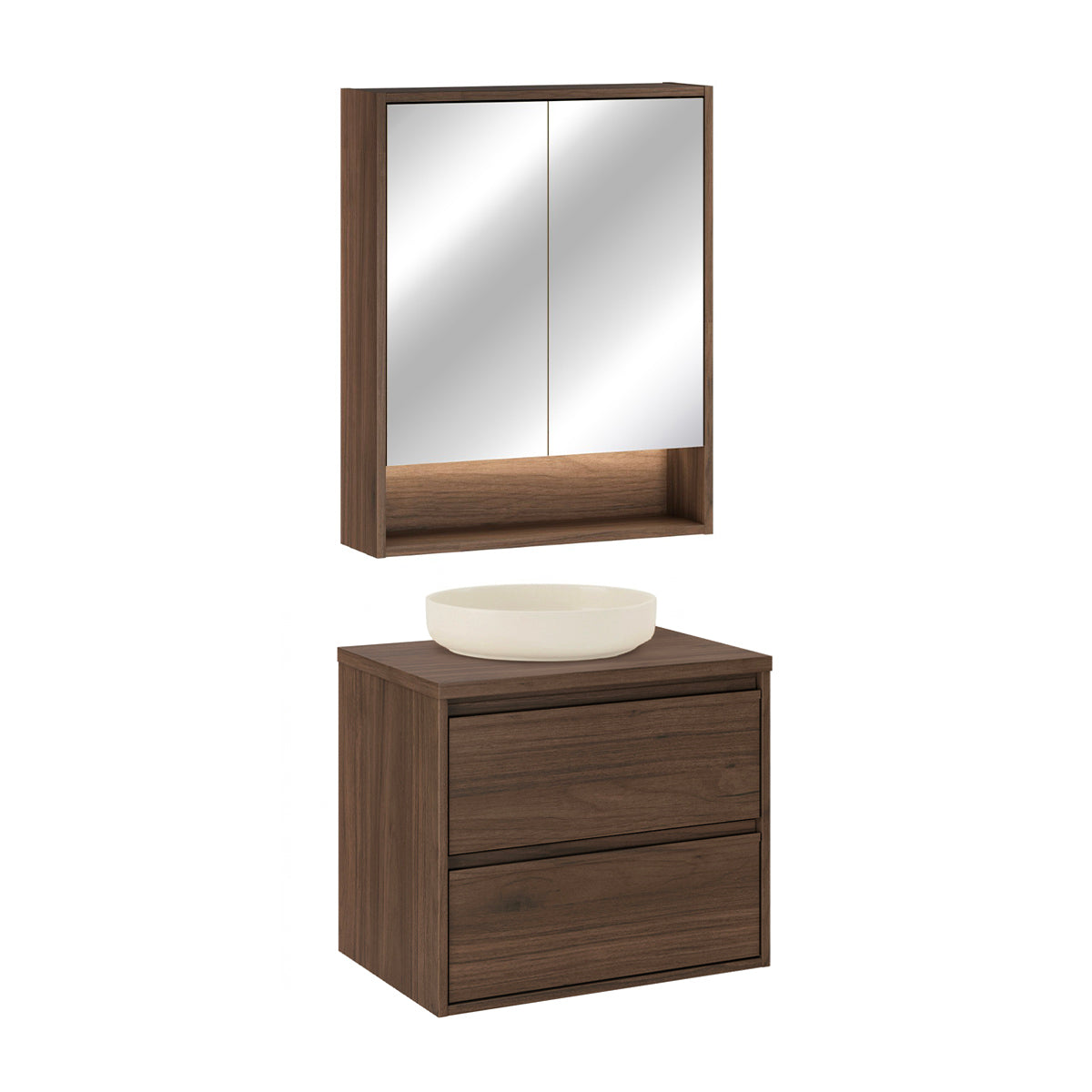 Ensemble meuble simple vasque 60cm et armoire miroir Edmé Bois foncé - vue 2