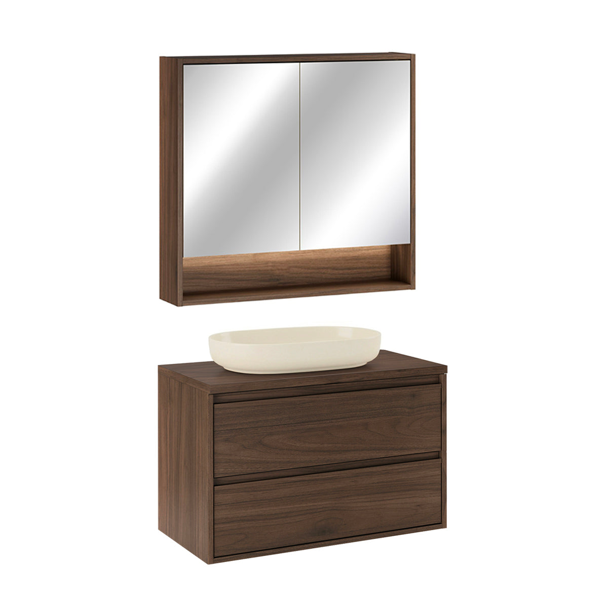 Ensemble meuble simple vasque 80cm et armoire miroir Edmé Bois foncé - vue 2