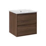 Meuble simple vasque encastrée 50cm Edmé Bois foncé