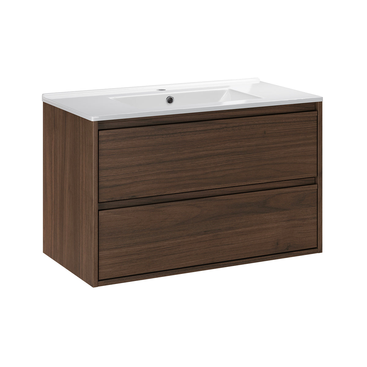 Ensemble meuble simple vasque encastrée 80cm colonne et armoire miroir Edmé Bois foncé - vue 3