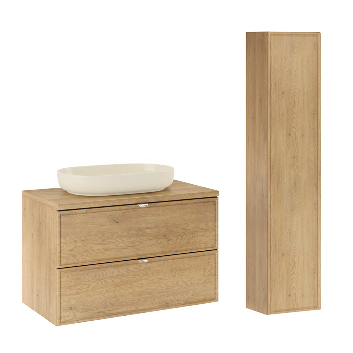 Ensemble meuble simple vasque 80cm et colonne Elias Bois - vue 2