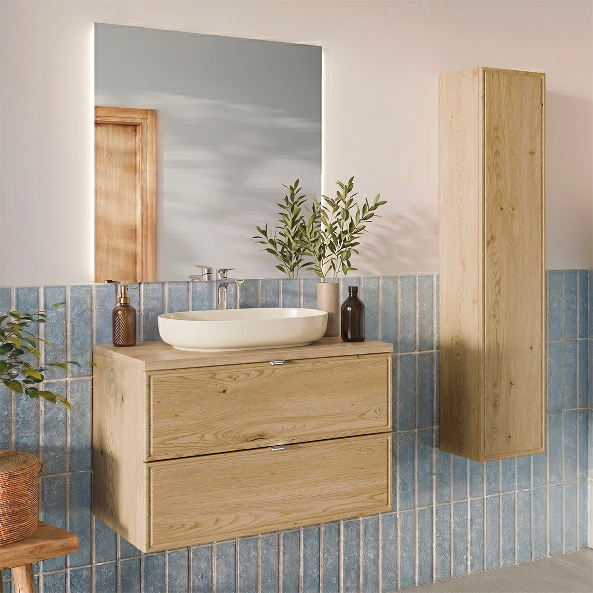 Ensemble meuble sous-vasque 80cm et colonne Elias Bois - vue 7
