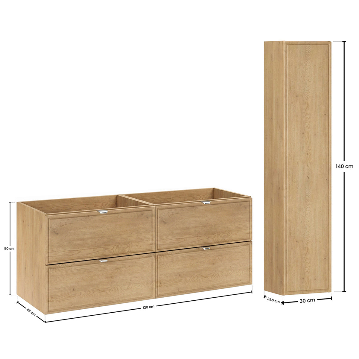 Ensemble meuble double vasque encastrée 120cm et colonne Elias Bois - vue 9