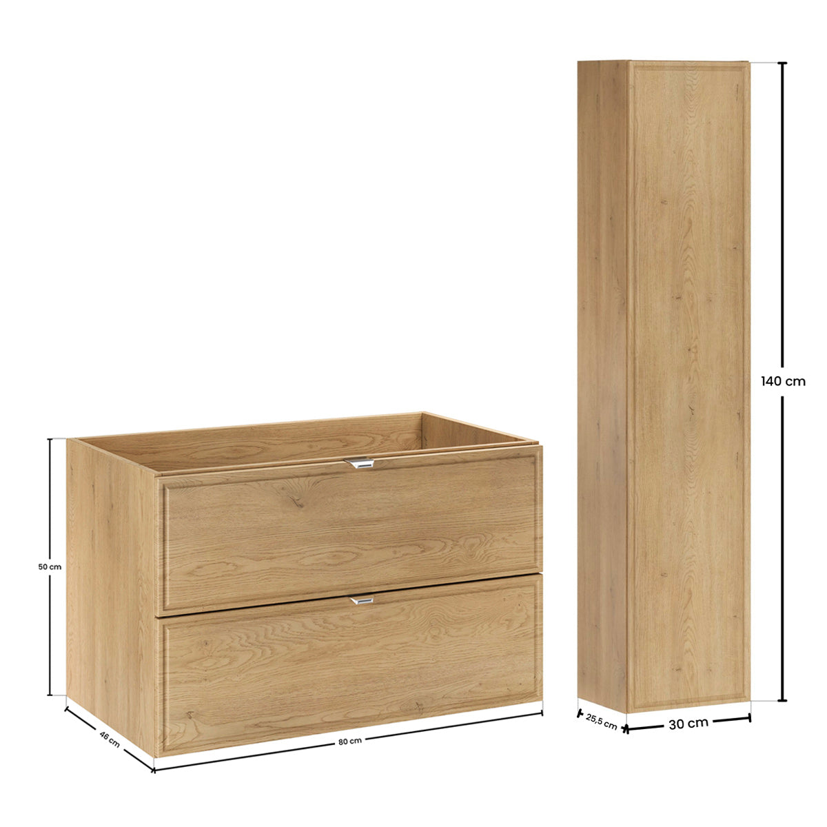 Ensemble meuble simple vasque encastrée 80cm et colonne Elias Bois - vue 9