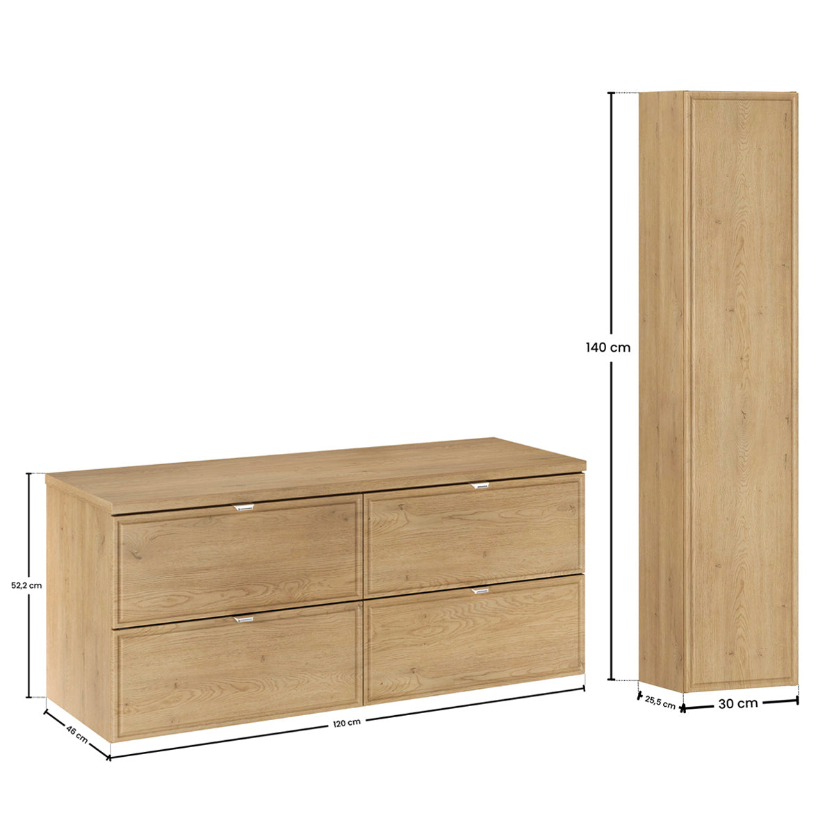Ensemble meuble double vasque 120cm et colonne Elias Bois - vue 9