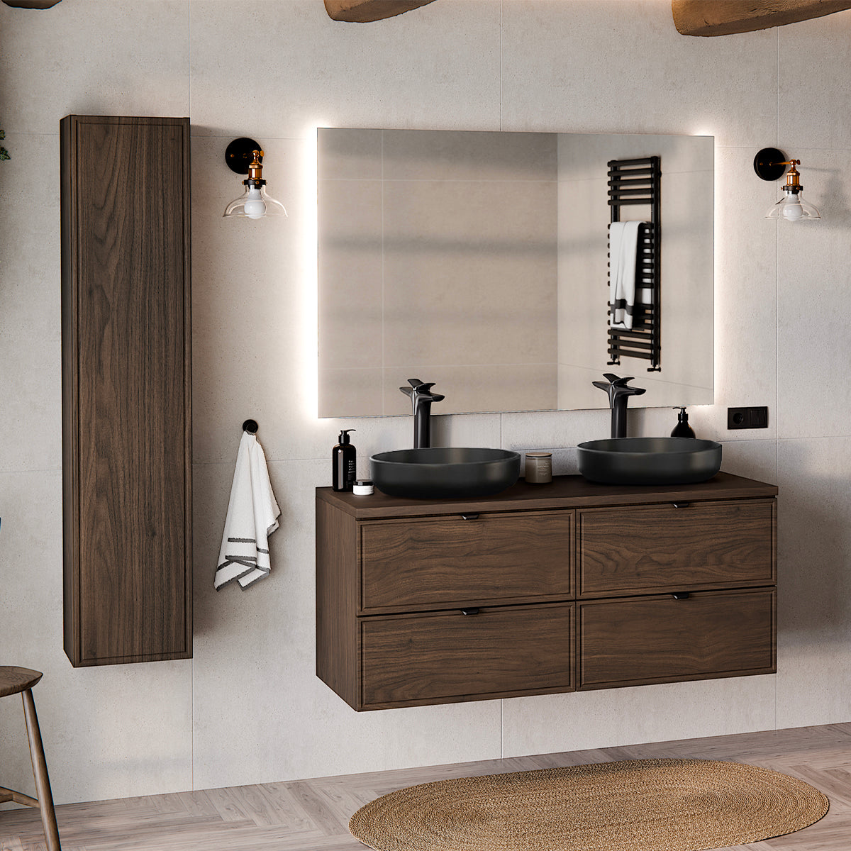 Meuble sous-vasque 120cm plan de toilette Elias Bois foncé - vue 4