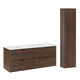 Ensemble meuble double vasque encastrée 120cm et colonne Elias Bois foncé