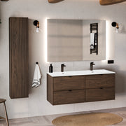 Ensemble meuble double vasque encastrée 120cm et colonne Elias Bois foncé