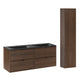 Ensemble meuble double vasque encastrée 120cm et colonne Elias Bois foncé - Vasque noire